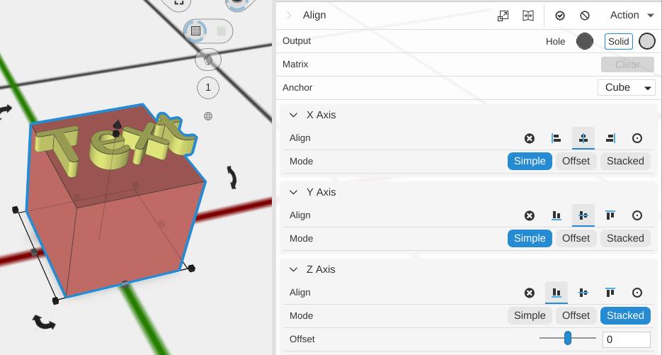 Two objects with the Align operation settings visible